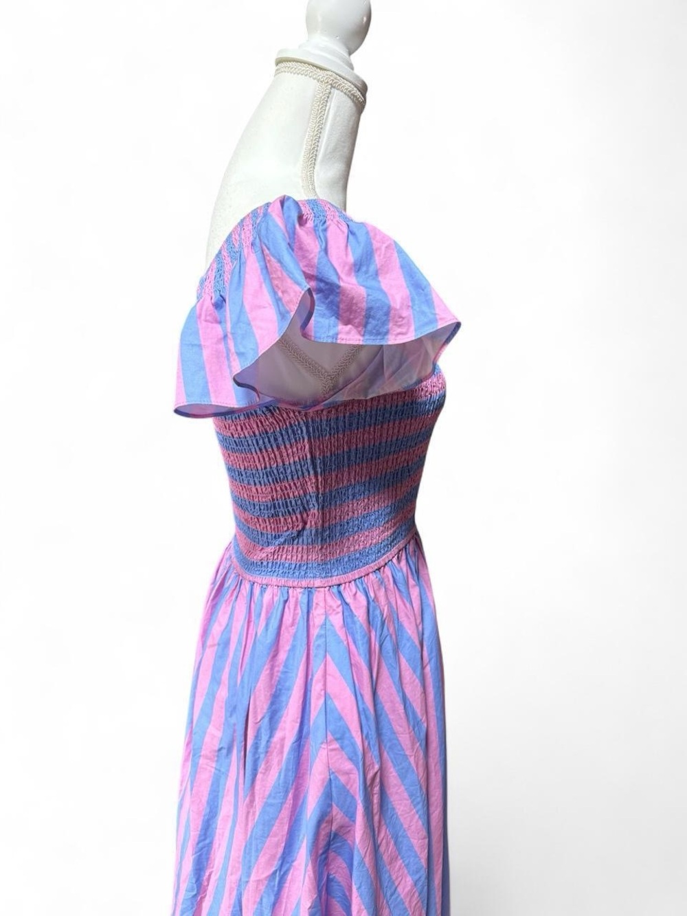 Ivy City Co Hattie Pink & Blue Striped Smocked Midi Dress Cottagecore Size S - Picture 5 of 6
